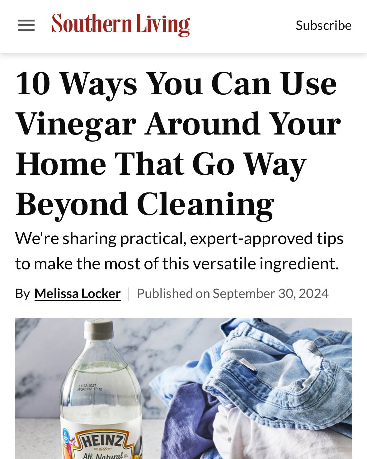Southern Living | 10 Ways You Can Use Vinegar Around Your Home That Go Way Beyond Cleaning