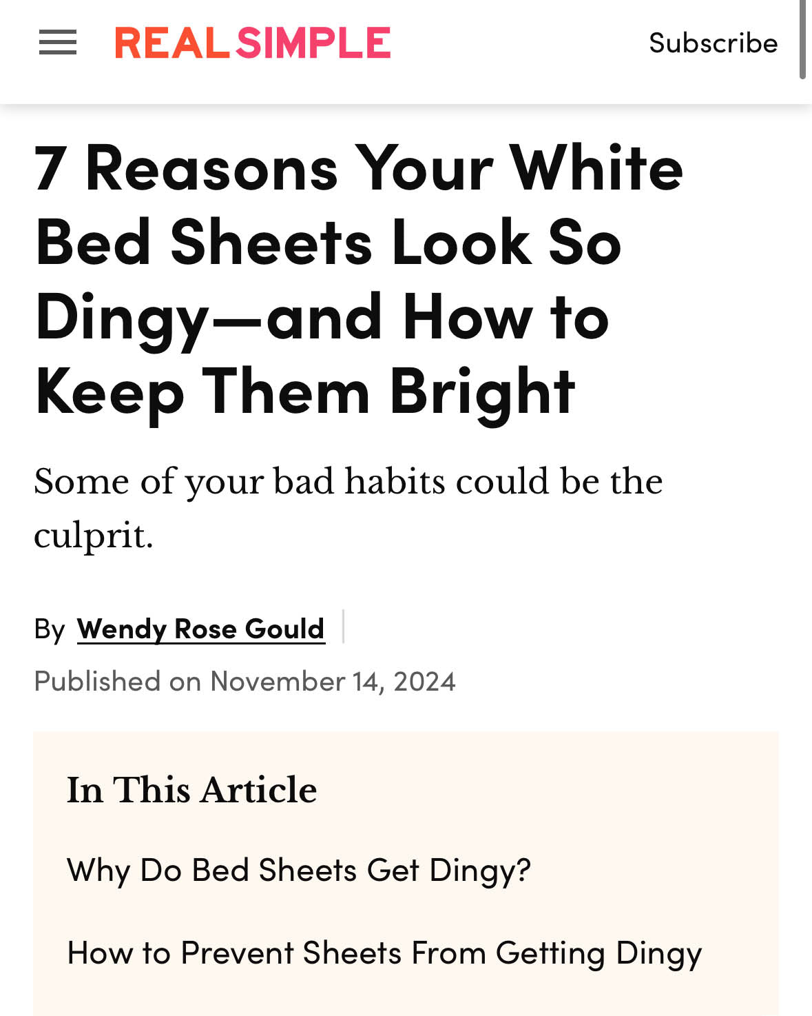 Real Simple | 7 Reasons Your White Bed Sheets Look So Dingy—and How to Keep Them Bright